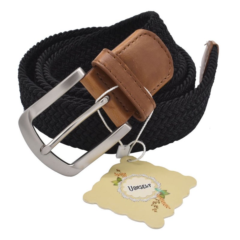 VONSELY Stretch Belt, Elastic Belts Braided Fabric Belt Colorful Woven Belts for Men and Women, Black - Image 4
